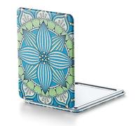 OMIRO Specchio d'ingrandimento 1X/3X, Specchio compatto con pittura unica e pelle PU classica, 8,5 * 6,2cm (Mandala di fiori verdi)