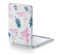 OMIRO Specchio d'ingrandimento 1X/3X, Specchio compatto con pittura unica e pelle PU classica, 8,5 * 6,2cm (Fenicotteri rosa)