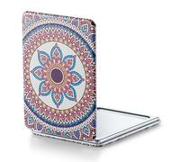 OMIRO Specchio d'ingrandimento 1X/3X, Specchio compatto con pittura unica e pelle PU classica, 8,5 * 6,2cm (Mandala di fiori rossi)
