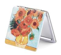 OMIRO Specchio d'ingrandimento 1X/3X, Specchio compatto con pittura unica e pelle PU classica (Girasoli)