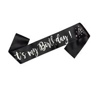 OMISS Fascia nera e argento con scritta "It's My Birthday", con scritta "Be The Most Beautiful for Your Birthday" (nero e argento)