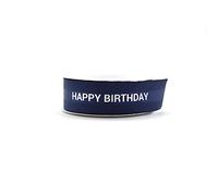 OMISS - Nastro Happy Birthday blu navy e argento in raso e grana grossa - Larghezza 22 mm - Ideale per decorazioni e regali (Blu Marino)