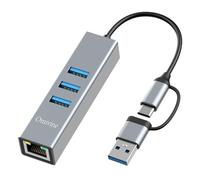 Omivine Adattatore Ethernet USB, hub USB-C con 1000 Mbps RJ45 LAN adattatore di rete con 3 porte USB 3.0 per MacBook XPS Surface Pro Linux Chromebook ecc