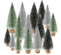 OMJMYY 15 Pezzi Mini Albero di Natale Artificiale, Mini Alberi di Natale, Miniatura Albero, Alberelli Decorativi con Effetto Neve per Paesaggi di Natale Artigianato e Decorazione Domestica
