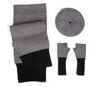 Ommda Donna Invernale Cachemire Cappelli Sciarpa Guanti 3 Pezzi Set cachemire Moda pied de poule Lana e cotone Sciarpa Berretto a Maglia Berretto Guanti senza dita pied de poule nero