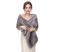 Ommda Donna Invernale Cerimonia Scialle Stola Elegante Sposa di Pelliccia Grigio
