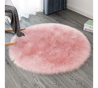 Ommda Tappeto Peloso Camera da Letto Lavabile Tappeto Peloso Shaggy Salotto Tondo Tappeto in Pelliccia Sintetica Rosa 50cm