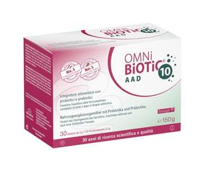 OMNi BiOTiC 10 AAD | 30 Bustine da 5 g | Consigliato durante e dopo la terapia antibiotica | Per l’equilibrio della flora intestinale | Polvere | Con 10 Ceppi Probiotici | VEGANO | Senza OGM |