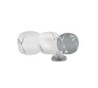 Omniacasa Servizio di Piatti in Porcellana Resistente, Set 31 Pezzi per 6 Persone, Design Marmorizzato Colore Bianco e Grigio con Tazzine da Caffè, Lavabile in lavastoviglie, Idea Regalo