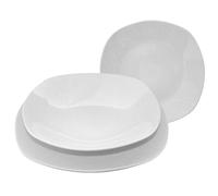 Omniacasa Set Piatti Moderni Risalto in Porcellana - Servizio da Tavola Bianco Completo per 6 Persone 18 Pezzi - Design Con Rilievo Quadrato ed Elegante, Resistente per Lavastoviglie e Microonde.