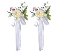 Omnikryp 2 Pezzi Decorazioni Auto Matrimonio, Fiocchi per Auto Matrimonio, Fiori Artificiali Sullo Schienale Delle Sedie da Matrimoni, Romanzo Sacro, per Decorazioni Esterne per Matrimoni (Bianco)