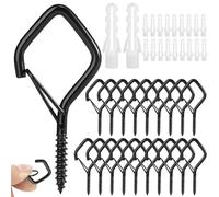 Omnikryp 20 Pezzi Ganci a Vite, Ganci Avvitabili in Metallo, Gancio a Vite per Superfici in Plastica e Legno, Gancio Soffitto per Uccelli, Piante, Campanelle, Lanterne, Catene Luminose,Tazza, Nero