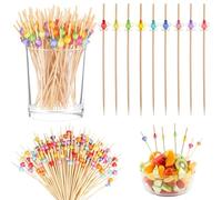 Omnikryp 200 Pezzi Stuzzicadenti da Cocktail, Stuzzicadenti Decorativi di Bambù, Bastoncini da Cocktail per Decorare, Torte, Frutta, Barbecue, Snack, per Festa, 12 cm
