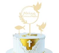 Omnikryp 3 Pezzi Topper Torta, Decorazione Torta in Legno, Topper Cake Compleanno per Bimbo Bimba a Tema Battesimo, Decorazioni per Cupcake, Cake Decorazioni per Matrimonio Festa Compleanno