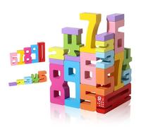 Omnikryp Costruzioni per Bambini, Blocchi Numero in Legno, Blocchi Impilabili da 1 a 10 Cifre, Conteggio Giocattolo per Bambini Oltre i 3 Anni