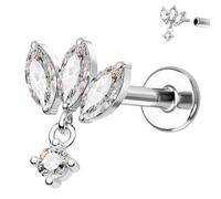 Omnikryp Piercing Labret per Trago, 16G G23 Titanio Labret Piercing Internamente Filo per Donne, CZ Borchie Cartilagine, Fiore Stud Orecchini per Labro Trago Helix Cartilagine Dischi, 8mm