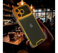 Omorro Custodia per iPhone Pro trasparente che si illumina al buio | Space Nebula Slim Fit Cover protettiva antigraffio sottile traslucida arancione