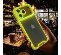 Omorro Custodia trasparente per iPhone 17 Pro che si illumina al buio | Space Nebula Slim Fit Cover protettiva antigraffio sottile traslucido giallo