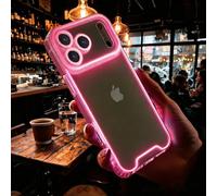 Omorro Custodia trasparente per iPhone Pro Max che si illumina al buio | Noctilucent Space Nebula Slim Fit Cover protettiva antigraffio sottile traslucido rosa