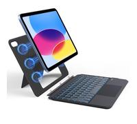 OMOTON Custodia per tastiera per iPad di 10° generazione, supporto magnetico rimovibile, formato verticale/orizzontale, 7 colori, trackpad Multi-Touch, tastiera Bluetooth 10.9", layout QWERTZ, nero