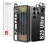OMOTON Pellicola protettiva per Samsung Galaxy S25 Ultra, 3 pellicole in vetro temperato + 2 pellicole protettive per obiettivo della fotocamera per S25 Ultra, supporto per sblocco delle impronte