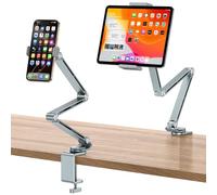 OMOTON Supporto per tablet in alluminio per scrivania, girevole a 360° per iPad, supporto regolabile per telefono da letto con braccio stabile, adatto per tutti gli iPhone/iPad Pro/tablet fino a 12"