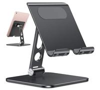 OMOTON Supporto per tablet in alluminio, supporto pieghevole per tablet con base metallica stabile per tutti gli tablet fino a 13 pollici, nero