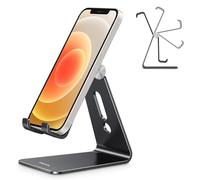 OMOTON Supporto per telefono regolabile, supporto da scrivania in alluminio completo per cellulare, supporto per le riprese, adatto per iPhone 14 Pro/13/12/Pro Max/11 Pro/XR/Xs Max/SE/8, nero