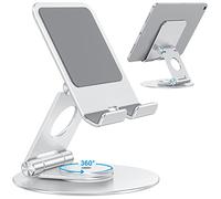 OMOTON Supporto Tablet Girevole 360°, Regolabile per iPad e Tablet, Stand Pieghevole da Tavolo in Alluminio, Dock Compatibile con iPad Air/Mini/Pro 11/12.9, Argento