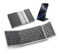 OMOTON Tastiera Bluetooth pieghevole con tastierino numerico, tastiera senza fili AZERTY ricaricabile, full-size, portatile Keyboard per Android Windows iOS Mac iPad Tablet PC, Grigio siderale