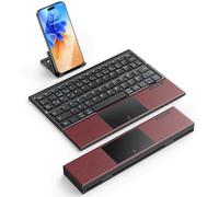 OMOTON Tastiera Bluetooth pieghevole con touchpad, tastiera portatile senza fili Mini viaggio con 3 canali Bluetooth per iOS Android Windows Laptop PC Tablet Smartphone, QWERTZ - rosso bordeaux