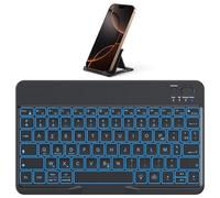 OMOTON Tastiera senza fili Bluetooth con supporto, mini tastiera portatile retroilluminata ricaricabile silenziosa, tastiera AZERTY francese per iOS Android Windows, nero