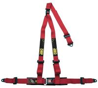 Omp - Imbracatura Strada 3 Punti, Fissaggio a vite, Omologato ECE 16-08, Cinghie 2'' in giro e spalla da 3'', con ganci a pressione, pulsante di rilascio centrale, colore rosso