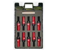 OMP SPEED Set 20 viti a ruota nere con metrica M14X1.25 chiave da 17-19 lunghezza filettata da 28 mm con protezione rossa in alluminio 7075 + DIN 12.9
