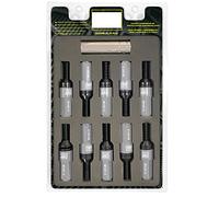 OMP SPEED Set 20 Bulloni Ruota Neri con Chiave Filettata Lunga M14X1.5 17-19 da 28MM con Protezione in Alluminio Grigio 7075 + DIN 12.9