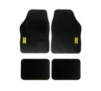 OMP Speed - Set di tappetini per auto, tappetini universali antiscivolo, logo giallo, moquette in velluto lavabile, con davanzale, 4 pezzi, colore nero