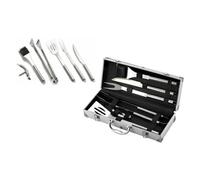 SET ATTREZZI UTENSILI BARBECUE 6PZ ACCIAIO INOX VALIGETTA ALLUMINIO OMPAGRILL