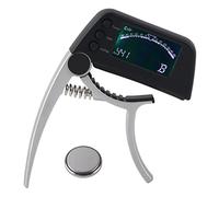 Omquot Accordatore Capotasto per Chitarra Clamp/Holder 2 in 1 in Lega di Zinco ABS con LCD per Ukulele Classici Elettrici Acustici, Capotasto Accordatore Sensibile e Preciso per Musicisti (Argento)