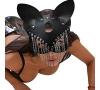 Omquot Copriviso con rivetti e nappine in metallo, catena regolabile, orecchie di gatto, copertura viso Cosplay per feste, pelle PU (#1)