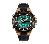 Omquot Elegante Orologio Sportivo Analogico e Digitale da Uomo con Doppio Orario per Nuotare e Fare il Bagno - Custodia per PC, Cinturino in Silicone - Nero, Oro Nero, Impermeabile Fino a 50 M