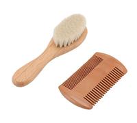 Omquot Set di spazzole per capelli e pettine per bambini, spazzola in lana naturale morbida per prevenire la crosta lattea per i neonati, ottimo regalo per festa prenatale, materiale in legno
