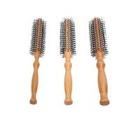 Omquot Spazzolino per capelli rotondo, denti morbidi, riduce i brividi per lo styling in viaggio, set di 3 spazzole in legno portatili per uomini e donne