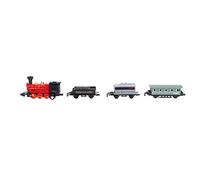 Omquot Trenino giocattolo classico in lega resistente, retrattile, idea regalo, rosso, nero, blu, verde, 1 locomotiva, 3 vagoni (rosso)