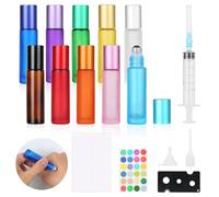 Omsscun 10 pezzi bottiglie a rullo di olio essenziale, bottiglia Roll on vuota 10ml, bottiglie di vetro multicolore palle a rullo in acciaio inox 10ml per profumo massaggio olio essenziale
