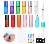 Omsscun 12 pezzi 5ml bottiglie a rullo di olio essenziale, bottiglia Roll on vuota 5ml, bottiglie di vetro multicolore palle a rullo in acciaio inox 5ml per profumo massaggio olio essenziale