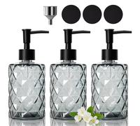 Omtofo 3 pezzi 330ML Dispenser di sapone in vetro trasparente con pompa in plastica ABS, Dispenser di Sapone per Le Mani Ricaricabile per Cucina, Dispenser per lozioni in per lavello da cucina, bagno