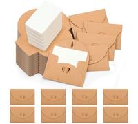 Omtofo 30 Buste di Carta Kraft con 100 Carte di Carta Bianca, 10.5×7cm Mini Buste con Chiusura a Cuore Farfalla per Carte Regalo Graffiti Fai da Te