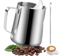 Omtofo 350ml Bricco per Latte in Acciaio Inox con Marchio di Misurazione e caffè Latte Art Pen, per Cappuccino, Espresso, Perfetta per Gli Amanti del Caffè