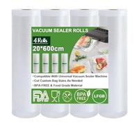 Omtofo Sacchetti Sottovuoto Alimenti, 20x600cm, 4 Rotoli, Buste Sottovuoto Alimenti Senza BPA, 190 µm, Rotolo Sottovuoto Alimenti per Macchina Sottovuoto e Cottura Sous Vide