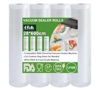 Omtofo Sacchetti Sottovuoto Alimenti, 28x600cm, 4 Rotoli, Buste Sottovuoto Alimenti Senza BPA, 190 µm, Rotolo Sottovuoto Alimenti Per Macchina Sottovuoto e Cottura Sous Vide